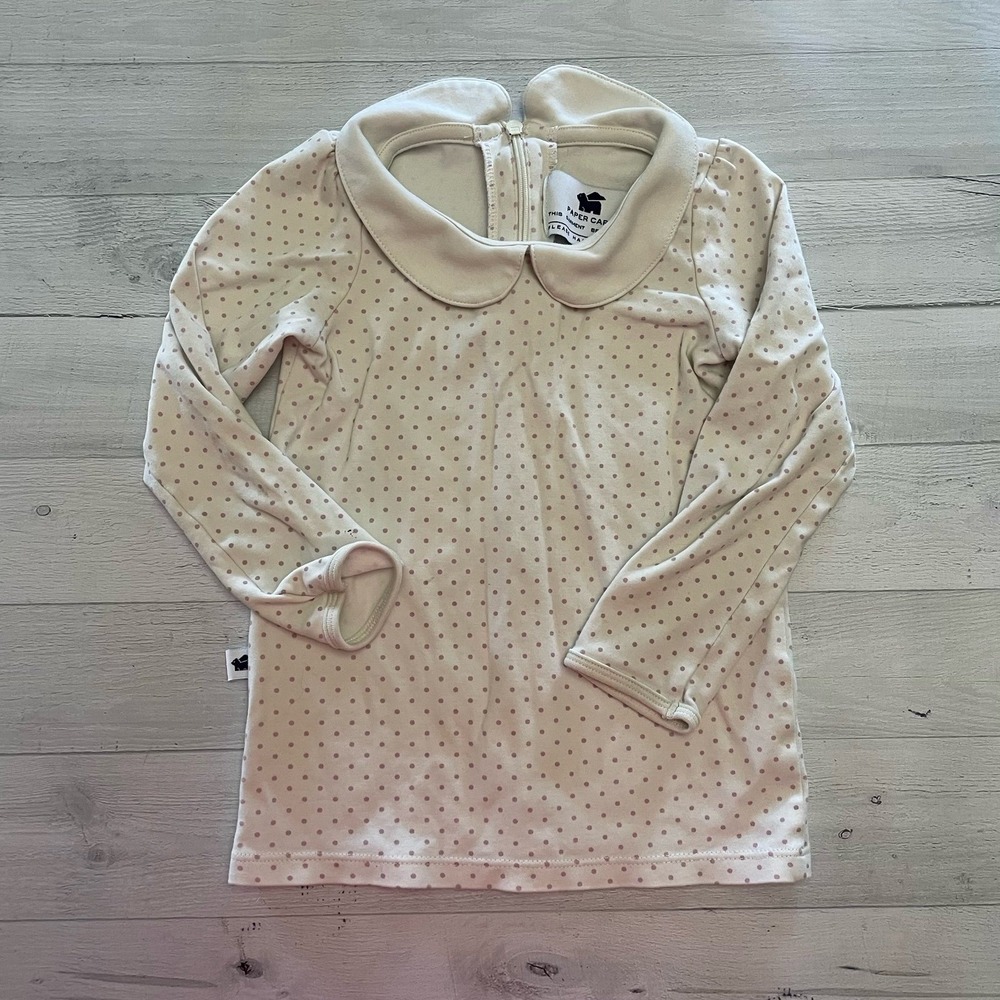 Paper crate girls long sleeve top white pink polka dots